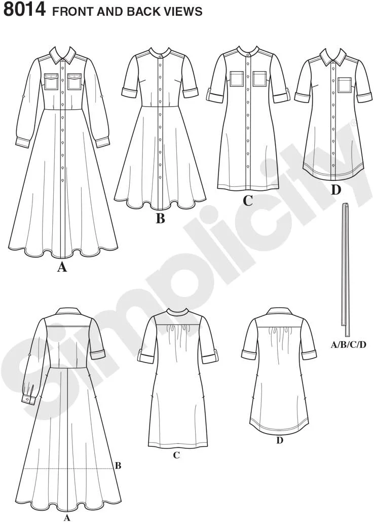 الگوهای خیاطی پیراهن زنانه Simplicity 8014، سایزهای 6-14