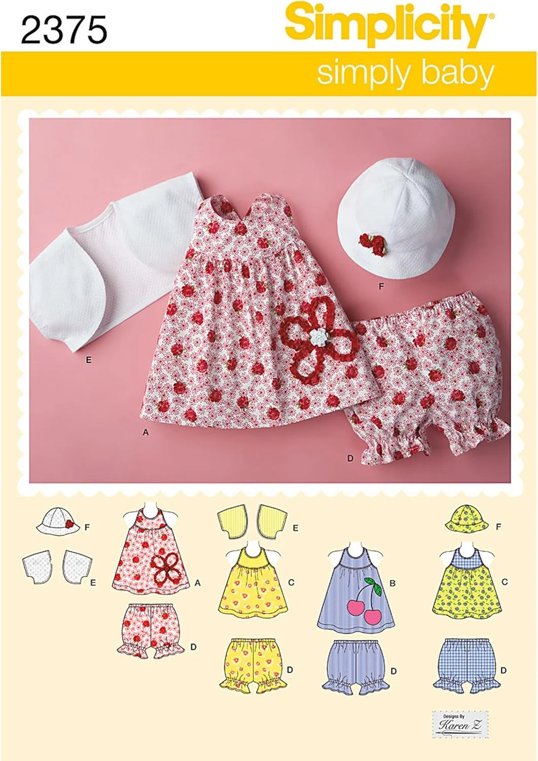 الگوی خیاطی سادگی 2375، لباس و جداگانه های نوزادان در سایزهای XXS-XS-S-M-L