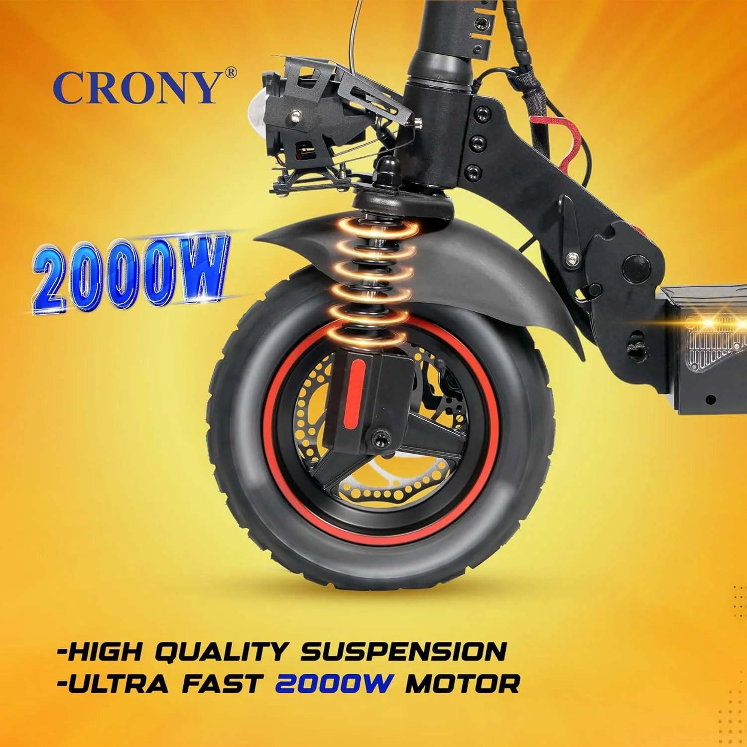 اسکوتر برقی CRONY T4 با نمایشگر LCD بزرگ، موتور 2000 واتی، سرعت 40-65 کیلومتر در ساعت، کنترل هوشمند برنامه، چراغ های جلوی LED سه گانه و طراحی تاشو با قفل هوشمند و حالت چشمک زن، سیستم تعلیق جلو/عقب اسکوتر برقی CRONY T4 با نمایشگر LCD بزرگ، موتور 2000 واتی، سرعت 40-65 کیلومتر در ساعت، کنترل هوشمند برنامه، چراغ های جلوی LED سه گانه و طراحی تاشو با قفل هوشمند و حالت چشمک زن، سیستم تعلیق جلو/عقب