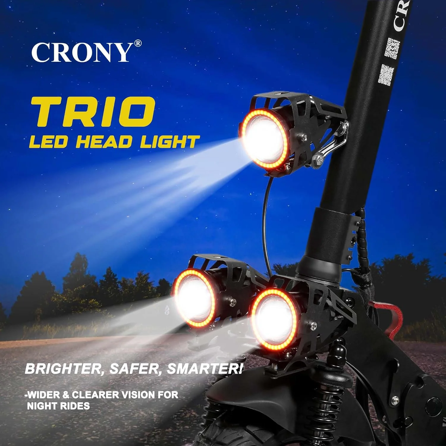 اسکوتر برقی CRONY T4 با نمایشگر LCD بزرگ، موتور 2000 واتی، سرعت 40-65 کیلومتر در ساعت، کنترل هوشمند برنامه، چراغ های جلوی LED سه گانه و طراحی تاشو با قفل هوشمند و حالت چشمک زن، سیستم تعلیق جلو/عقب اسکوتر برقی CRONY T4 با نمایشگر LCD بزرگ، موتور 2000 واتی، سرعت 40-65 کیلومتر در ساعت، کنترل هوشمند برنامه، چراغ های جلوی LED سه گانه و طراحی تاشو با قفل هوشمند و حالت چشمک زن، سیستم تعلیق جلو/عقب