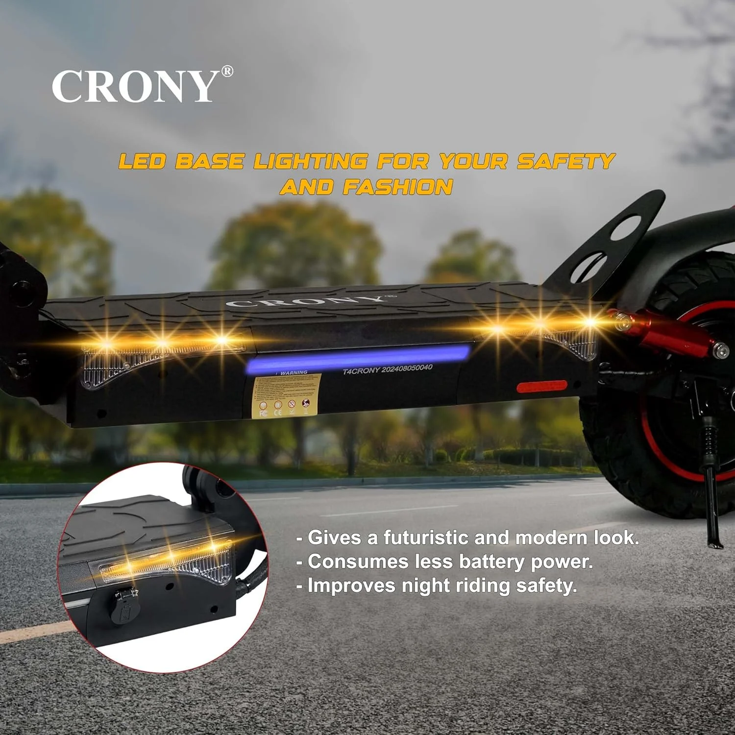 اسکوتر برقی CRONY T4 با نمایشگر LCD بزرگ، موتور 2000 واتی، سرعت 40-65 کیلومتر در ساعت، کنترل هوشمند برنامه، چراغ های جلوی LED سه گانه و طراحی تاشو با قفل هوشمند و حالت چشمک زن، سیستم تعلیق جلو/عقب اسکوتر برقی CRONY T4 با نمایشگر LCD بزرگ، موتور 2000 واتی، سرعت 40-65 کیلومتر در ساعت، کنترل هوشمند برنامه، چراغ های جلوی LED سه گانه و طراحی تاشو با قفل هوشمند و حالت چشمک زن، سیستم تعلیق جلو/عقب