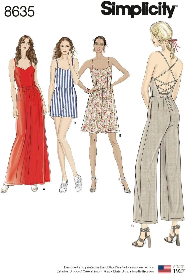 الگوی خیاطی لباس زنانه، جامپسوت و رامپر سادگی، کاغذی، سفید، سایز 14/16/18/20/22