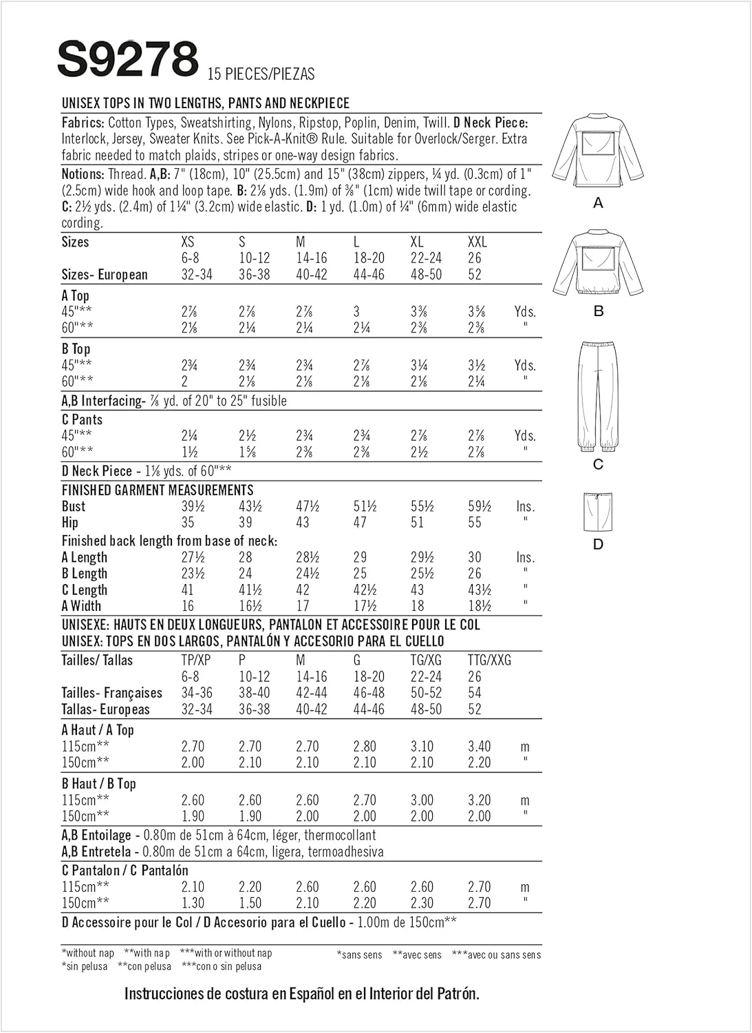 الگوی خیاطی سادگی کد 9278، بسته شامل تاپ نیم زیپ مردانه و زنانه، گردن پوش و شلوار کشی، سایز L-XXL، سفید الگوی خیاطی سادگی کد 9278، بسته شامل تاپ نیم زیپ مردانه و زنانه، گردن پوش و شلوار کشی، سایز L-XXL، سفید