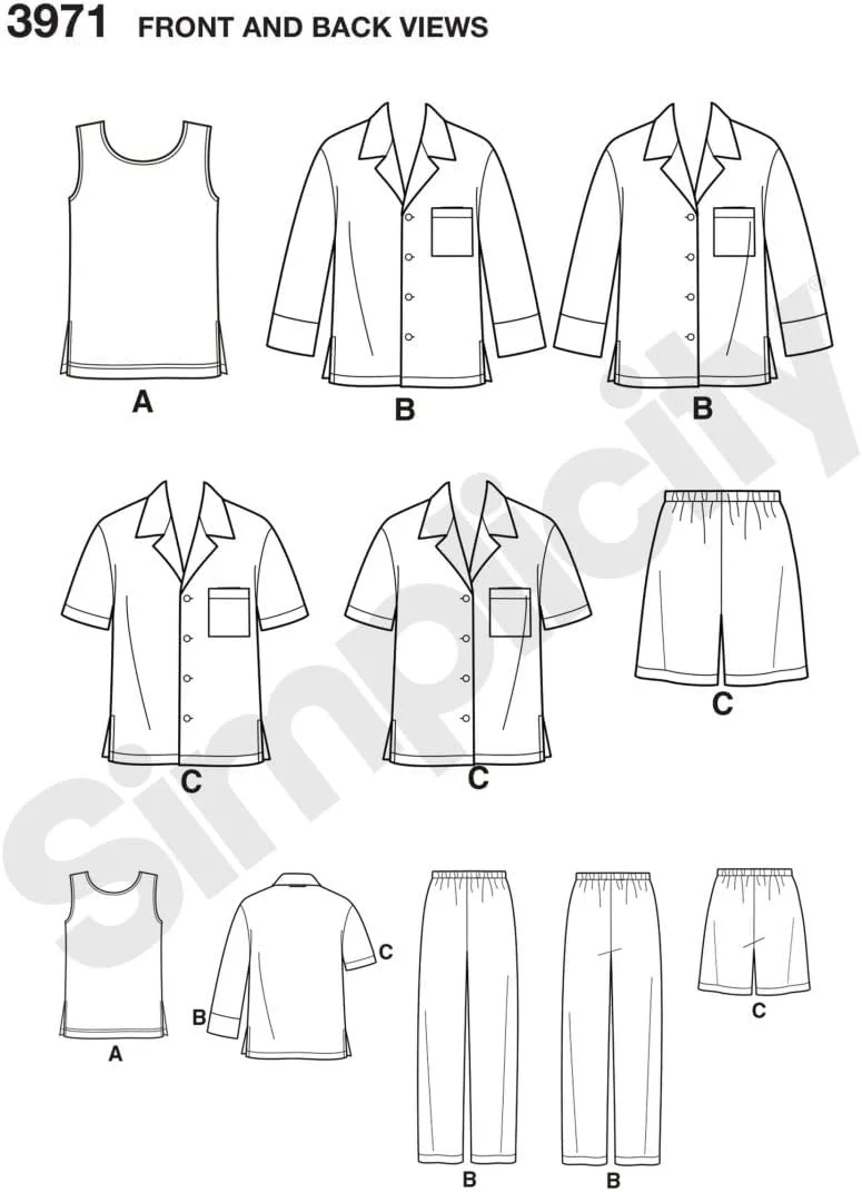 الگوهای خیاطی لباس خواب ست مردانه و زنانه Simplicity، سایز S-L