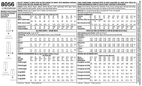 الگوهای خیاطی شلوار و شورت دمپا گشاد زنانه Simplicity 8056، سایزهای 10-18