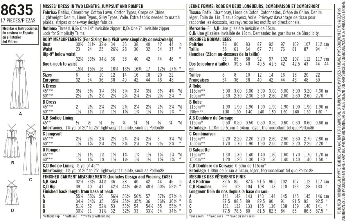 الگوی خیاطی لباس زنانه، جامپسوت و رامپر سادگی، کاغذی، سفید، سایز 14/16/18/20/22