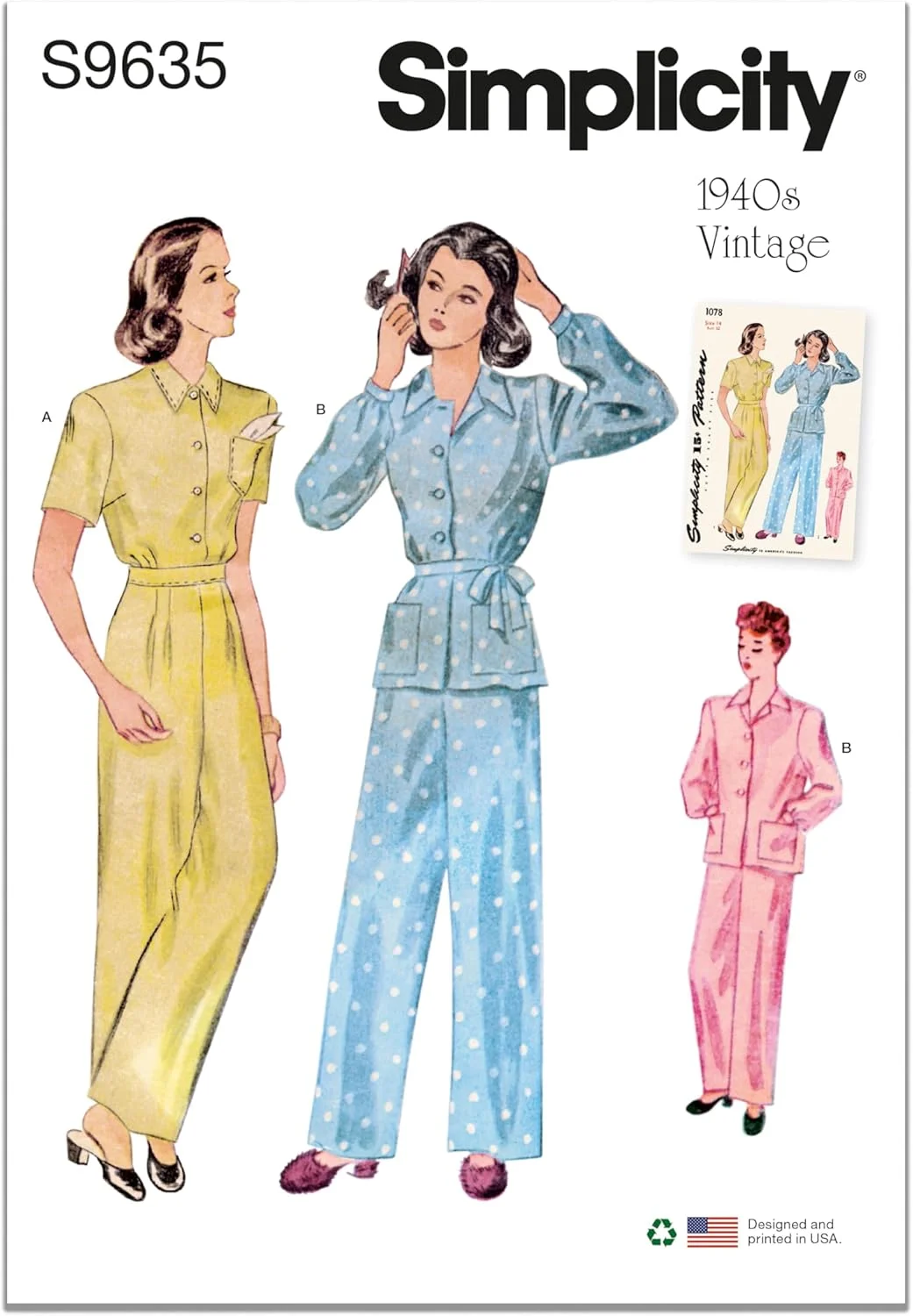 کیت الگوی خیاطی تاپ و شلوار راحتی زنانه Simplicity Misses' Vintage، کد S9635، سایزهای 14-16-18-20-22، چند رنگ