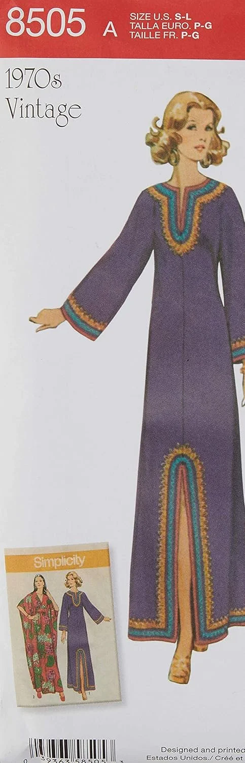 الگوهای خیاطی کافتان زنانه تا مچ پا، مدل قدیمی دهه 1970 Simplicity S، سایزهای 10-20