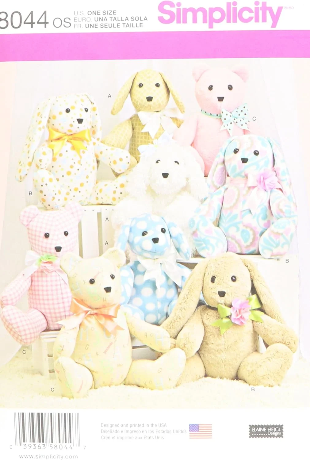 الگوی خیاطی اسباب بازی حیوانات عروسکی کودکان Simplicity US8044OS، یک سایز