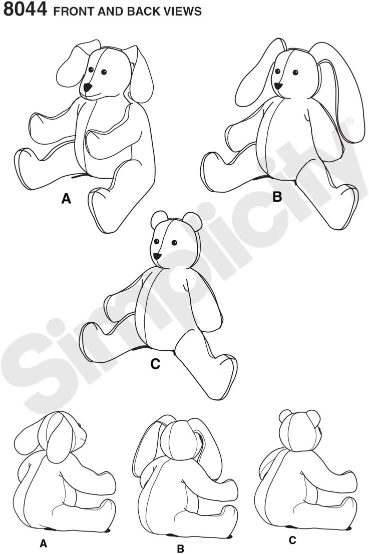 الگوی خیاطی اسباب بازی حیوانات عروسکی کودکان Simplicity US8044OS، یک سایز