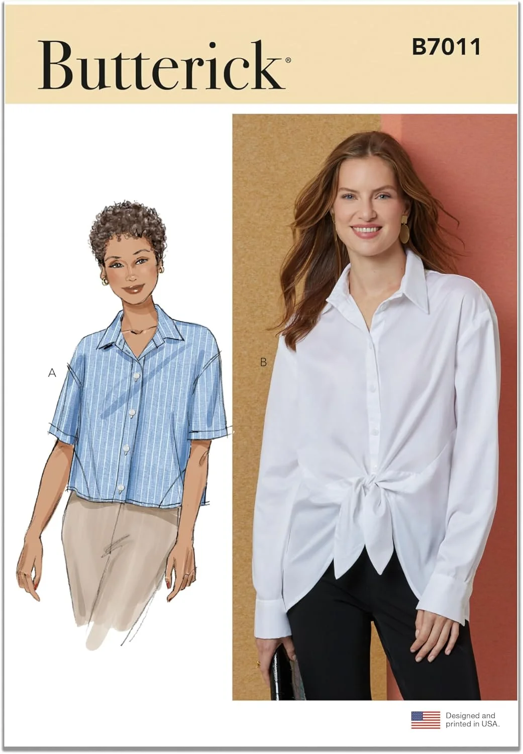 الگوی خیاطی پیراهن دکمه دار زنانه Butterick B7011H5، کد طراحی B7011، سایزهای 6-8-10-12-14