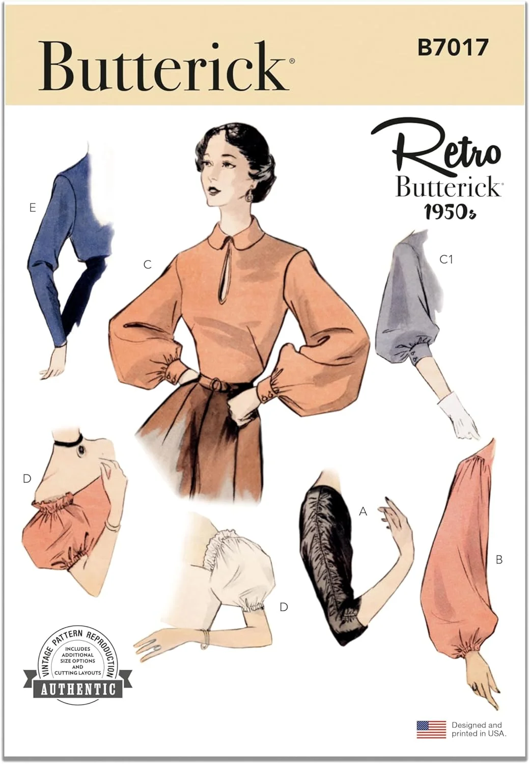 الگوی خیاطی باتریک B7017A مجموعه آستین برای لباس و بلوز، کد طراحی B7017، سایزها S-M-L-XL