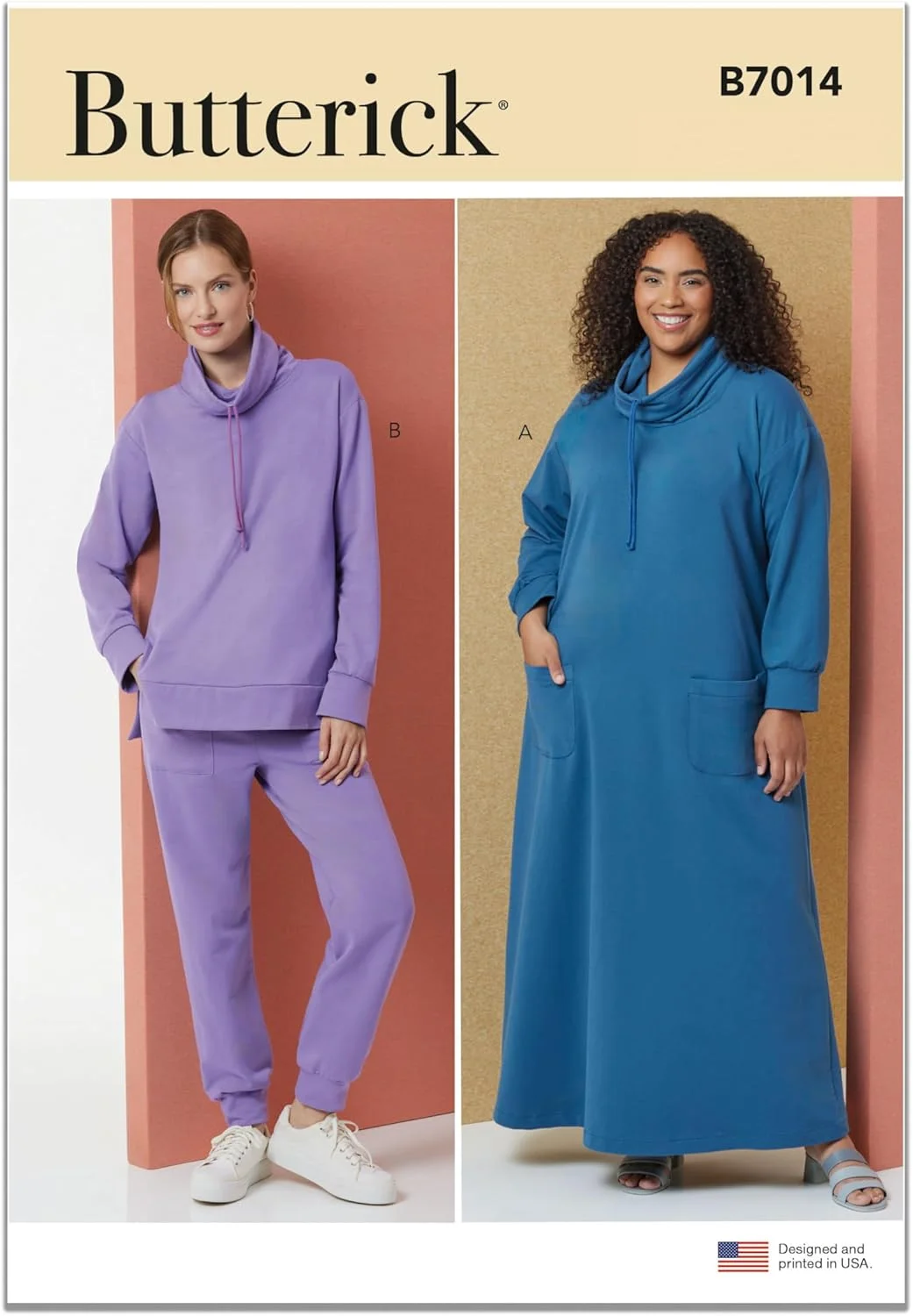 الگوی خیاطی لباس راحتی زنانه، تاپ و شلوار کشی باتریک B7014BB، کد طراحی B7014، سایزهای 1X-5X