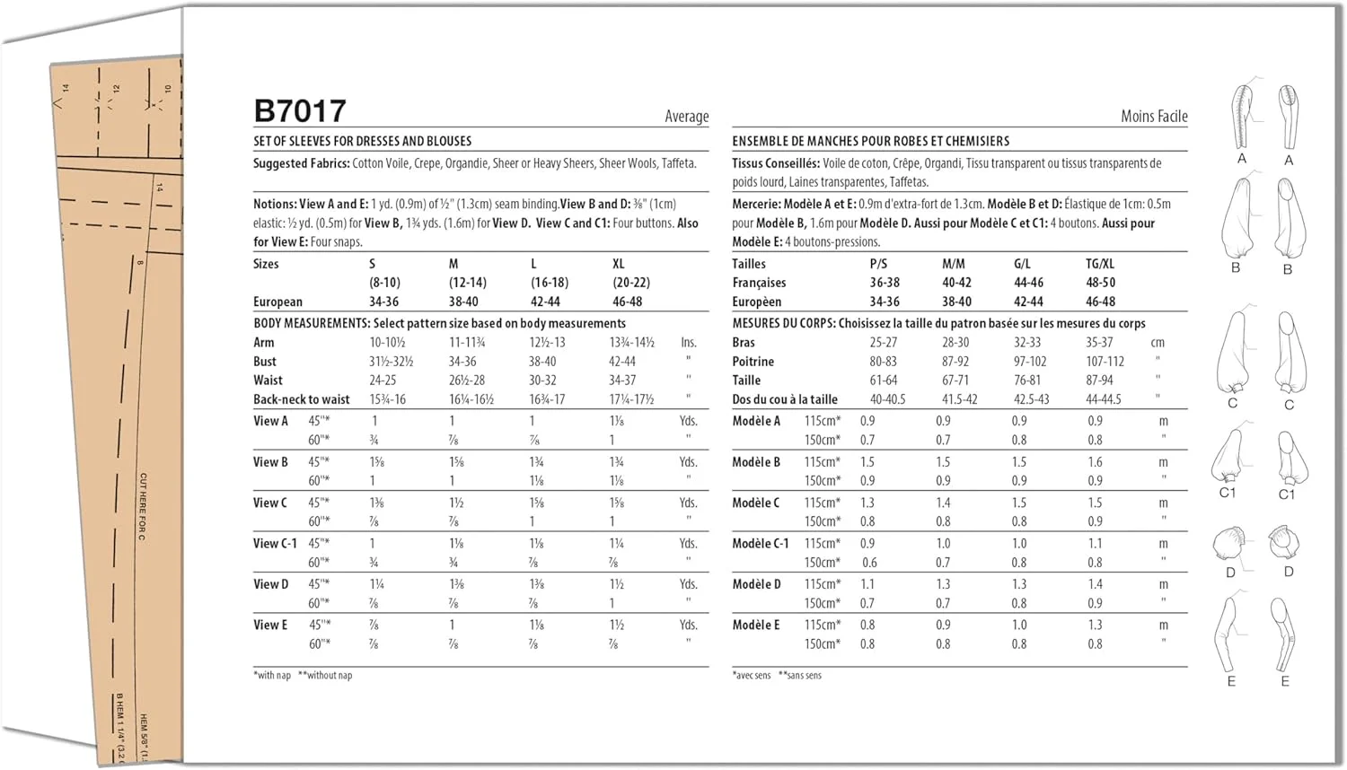 الگوی خیاطی باتریک B7017A مجموعه آستین برای لباس و بلوز، کد طراحی B7017، سایزها S-M-L-XL الگوی خیاطی باتریک B7017A مجموعه آستین برای لباس و بلوز، کد طراحی B7017، سایزها S-M-L-XL