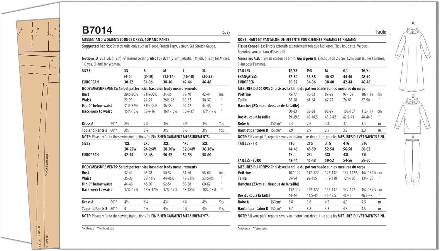 الگوی خیاطی لباس راحتی زنانه، تاپ و شلوار کشی باتریک B7014BB، کد طراحی B7014، سایزهای 1X-5X
