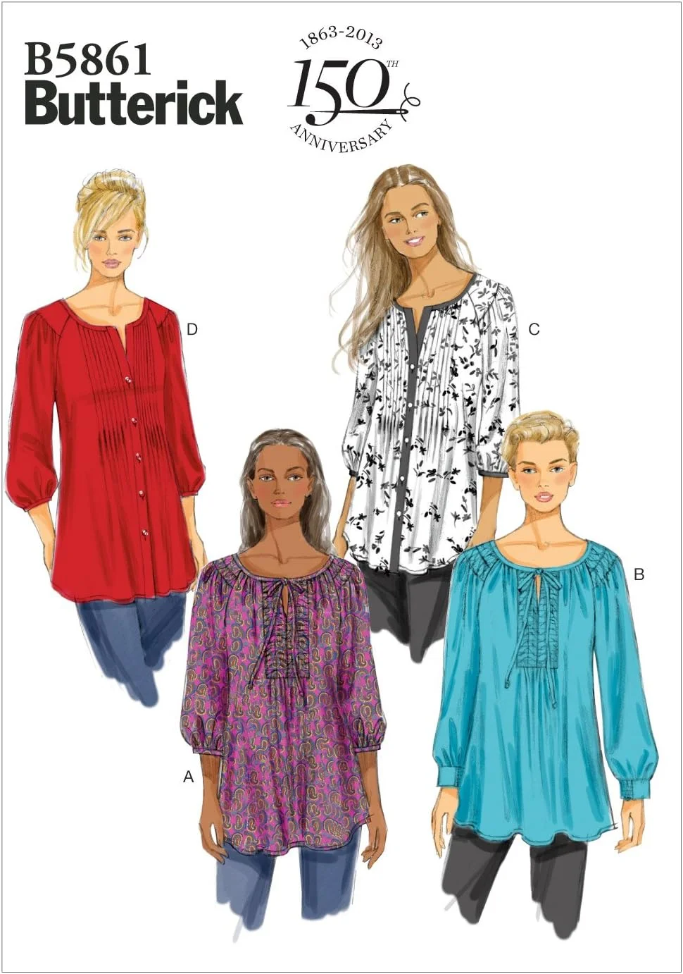 الگوهای خیاطی Butterick B5861 سایز B5 8-10-12-14-16 تونیک زنانه/دخترانه، بسته 1 عددی، سفید