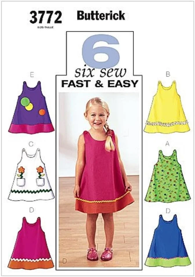 الگوهای Butterick B3772 سایز 1-2-3 لباس کودک/بچه گانه، بسته 1 عددی، سفید