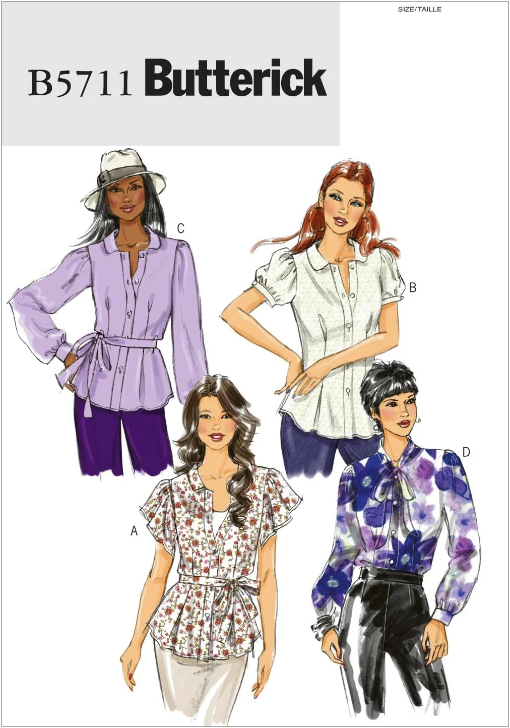 الگوهای خیاطی Butterick B5711 سایز E5 14-16-18-20-22 تاپ و کمربند زنانه/زنانه ریزه اندام، بسته 1 عددی، سفید