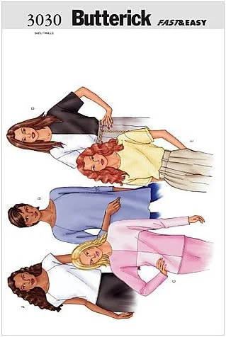 الگوهای خیاطی Butterick B3030 تاپ زنانه/زنانه ریزه اندام، سایز L-XL