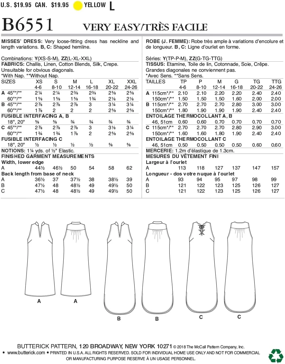 الگوهای خیاطی باتریک 6551 ZZ سایزهای بزرگ-2X-بزرگ، لباس زنانه، کاغذی، چند رنگ، 17 x 0.5 x 22 سانتی متر