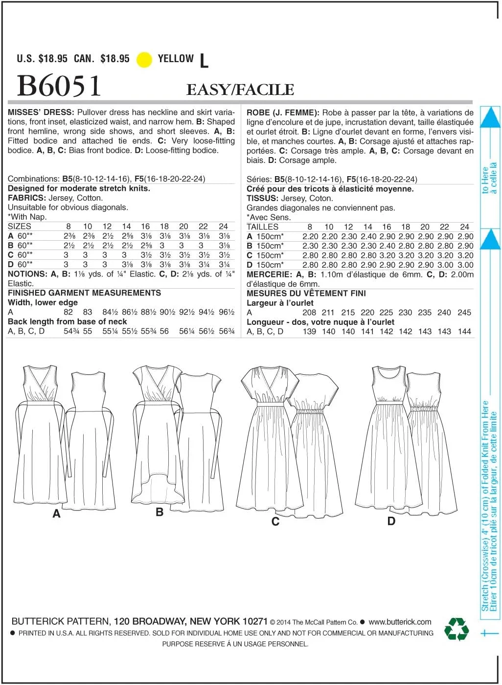 الگوی لباس زنانه Butterick، سفید، B5 (8-10-12-14-16)