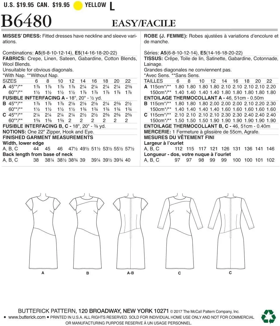 الگوهای خیاطی Butterick 6480 A5، لباس زنانه، سایزهای 6-14، کاغذی، چند رنگ، 17 x 0.5 x 22 سانتی متر الگوهای خیاطی Butterick 6480 A5، لباس زنانه، سایزهای 6-14، کاغذی، چند رنگ، 17 x 0.5 x 22 سانتی متر
