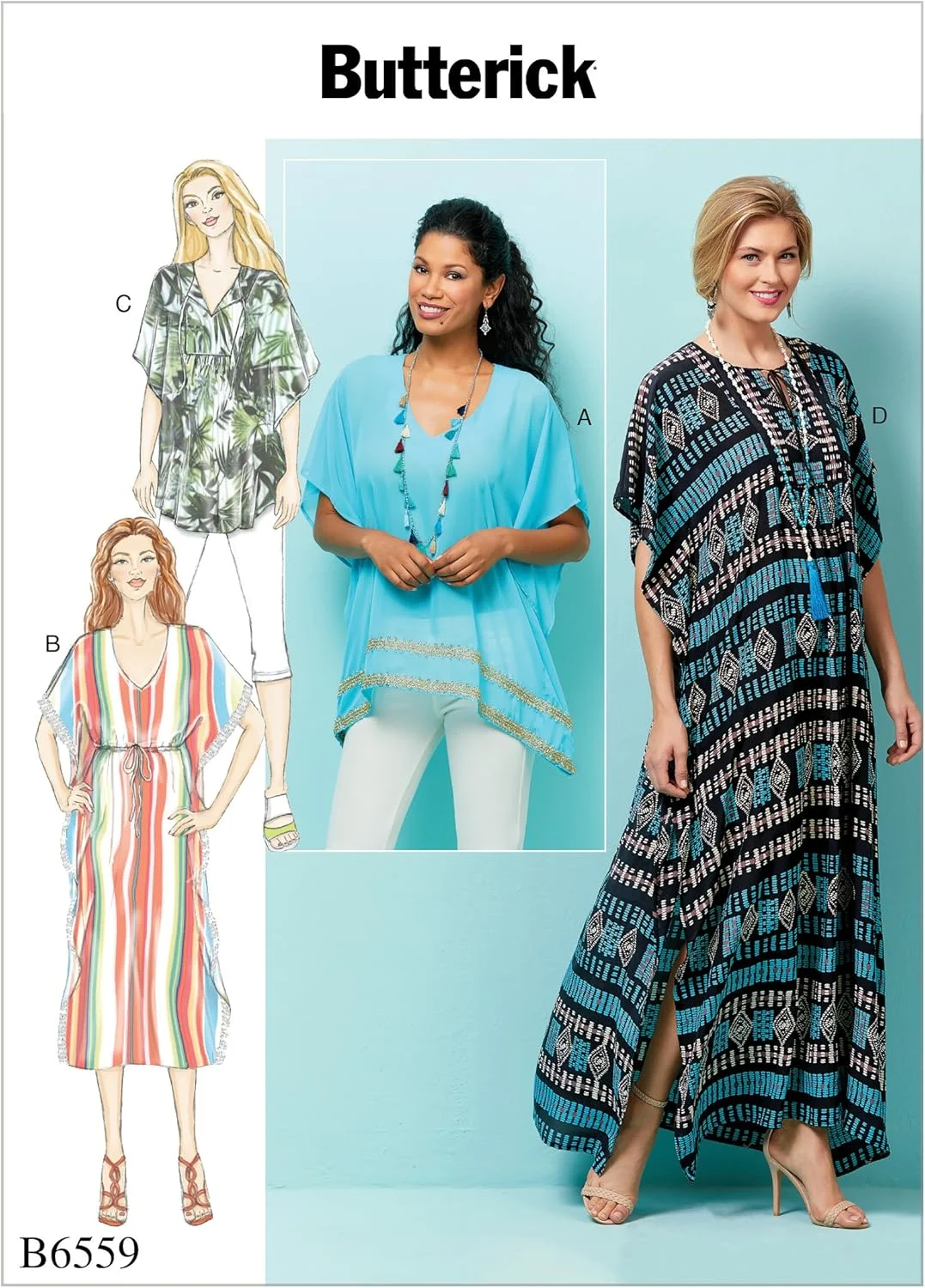 الگوهای خیاطی باتریک 6559 سایزهای XS-M زنانه، تاپ/تونیک و کافتان، کاغذی، چند رنگ، 17 x 0.5 x 22 سانتی متر