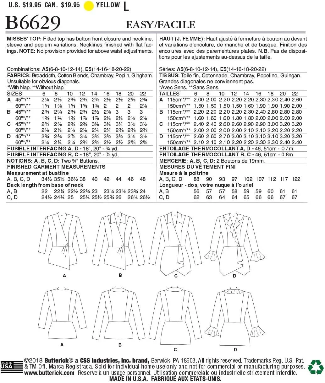 الگوهای خیاطی باتریک مدل B6629 برای پیراهن آستین بلند بافتنی زنانه، سایزهای 6-14 الگوهای خیاطی باتریک مدل B6629 برای پیراهن آستین بلند بافتنی زنانه، سایزهای 6-14