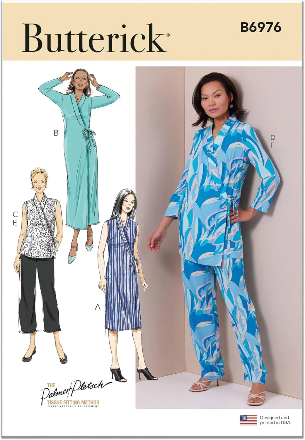 الگوی خیاطی لباس مجلسی زنانه و شلوار راسته آسان دوزی Butterick، طراحی Palmer/Pletsch، کد طراحی B6976، سایزهای 8-10-12-14-16، چند رنگ