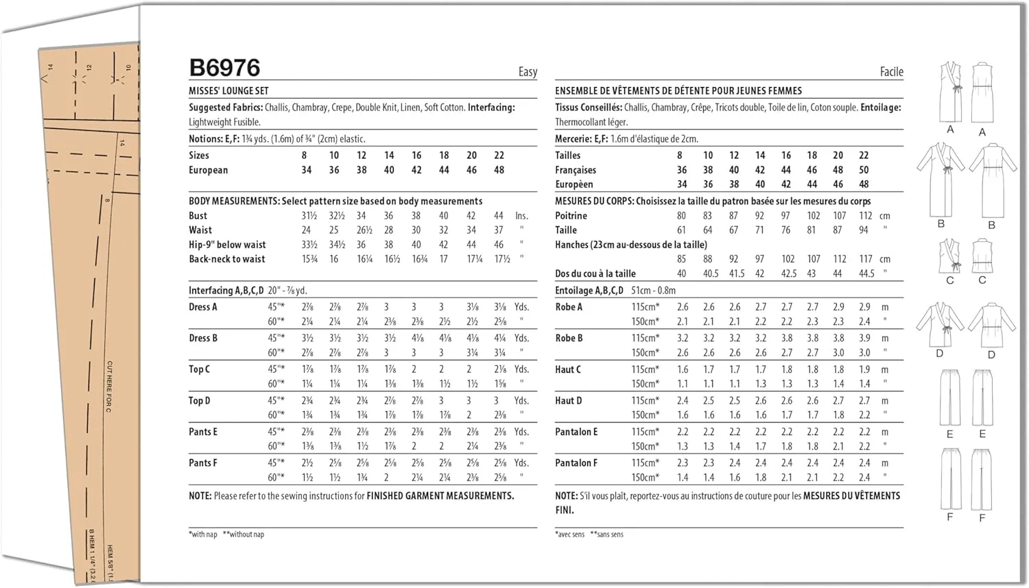 الگوی خیاطی لباس مجلسی زنانه و شلوار راسته آسان دوزی Butterick، طراحی Palmer/Pletsch، کد طراحی B6976، سایزهای 8-10-12-14-16، چند رنگ