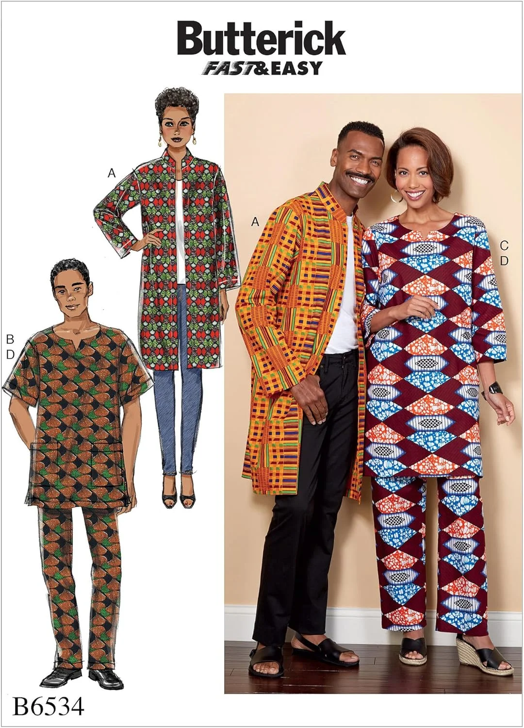 الگوهای خیاطی باتریک 6534 XN، کت، تونیک و شلوار زنانه/مردانه، سایزهای XL-XXXL، کاغذی، چند رنگ، 17 x 0.5 x 22 سانتی متر
