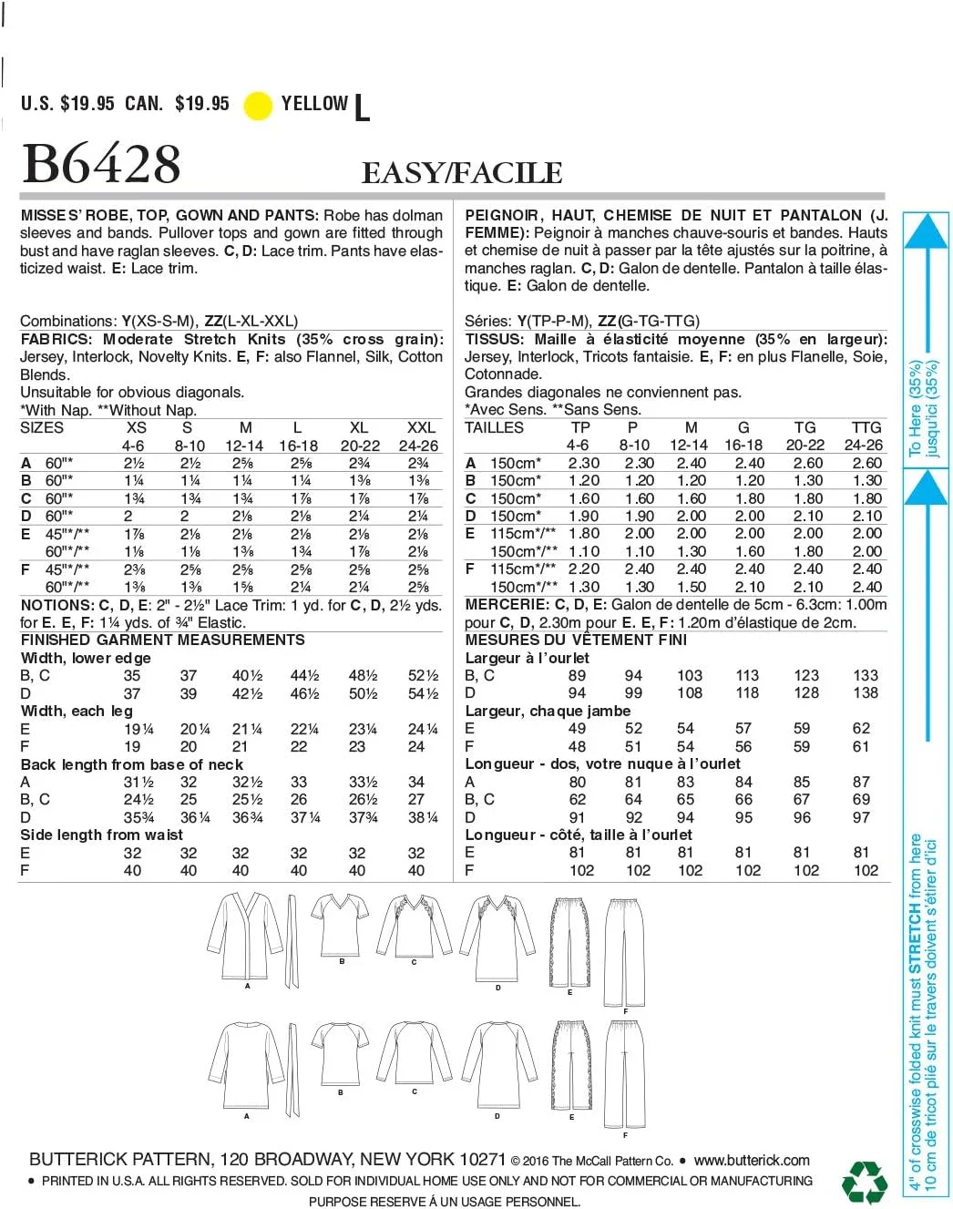 الگوهای Butterick الگوی Butterick 6428 ZZ، روپوش زنانه، تاپ، لباس خواب و شلوار، سایزهای LRG-XXL، چند رنگ الگوهای Butterick الگوی Butterick 6428 ZZ، روپوش زنانه، تاپ، لباس خواب و شلوار، سایزهای LRG-XXL، چند رنگ
