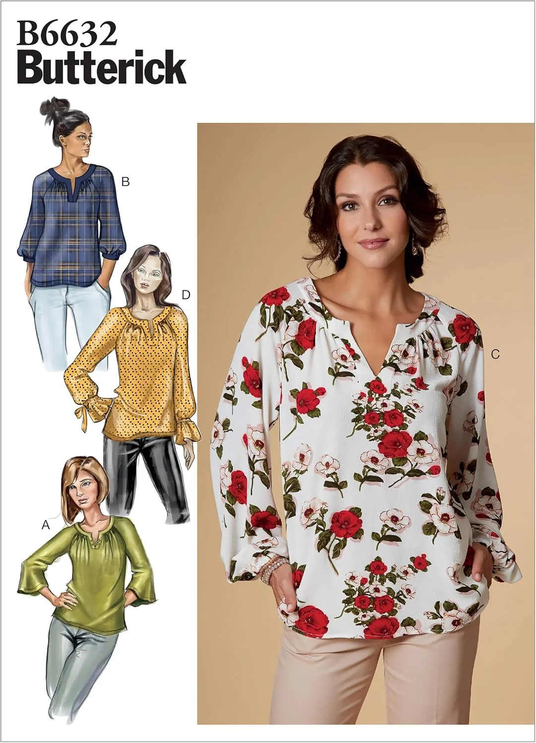 الگوهای خیاطی باتریک مدل باتریک B6632، الگوهای خیاطی تاپ زنانه گشاد، سایزهای 14-22