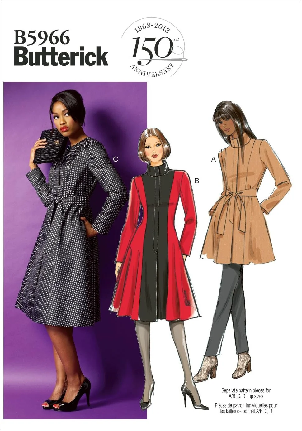 الگوهای خیاطی Butterick B5966 B5 مخصوص کت/پالتو و کمربند زنانه، سفید