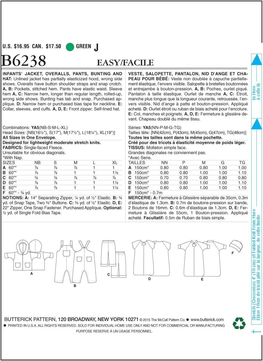 الگوهای خیاطی Butterick 6238، ژاکت، سرهمی، شلوار، قنداق و کلاه نوزاد، NB-S-M-L-XL، پشم گوسفند، چند رنگ، YA5 در یک پاکت الگوهای خیاطی Butterick 6238، ژاکت، سرهمی، شلوار، قنداق و کلاه نوزاد، NB-S-M-L-XL، پشم گوسفند، چند رنگ، YA5 در یک پاکت