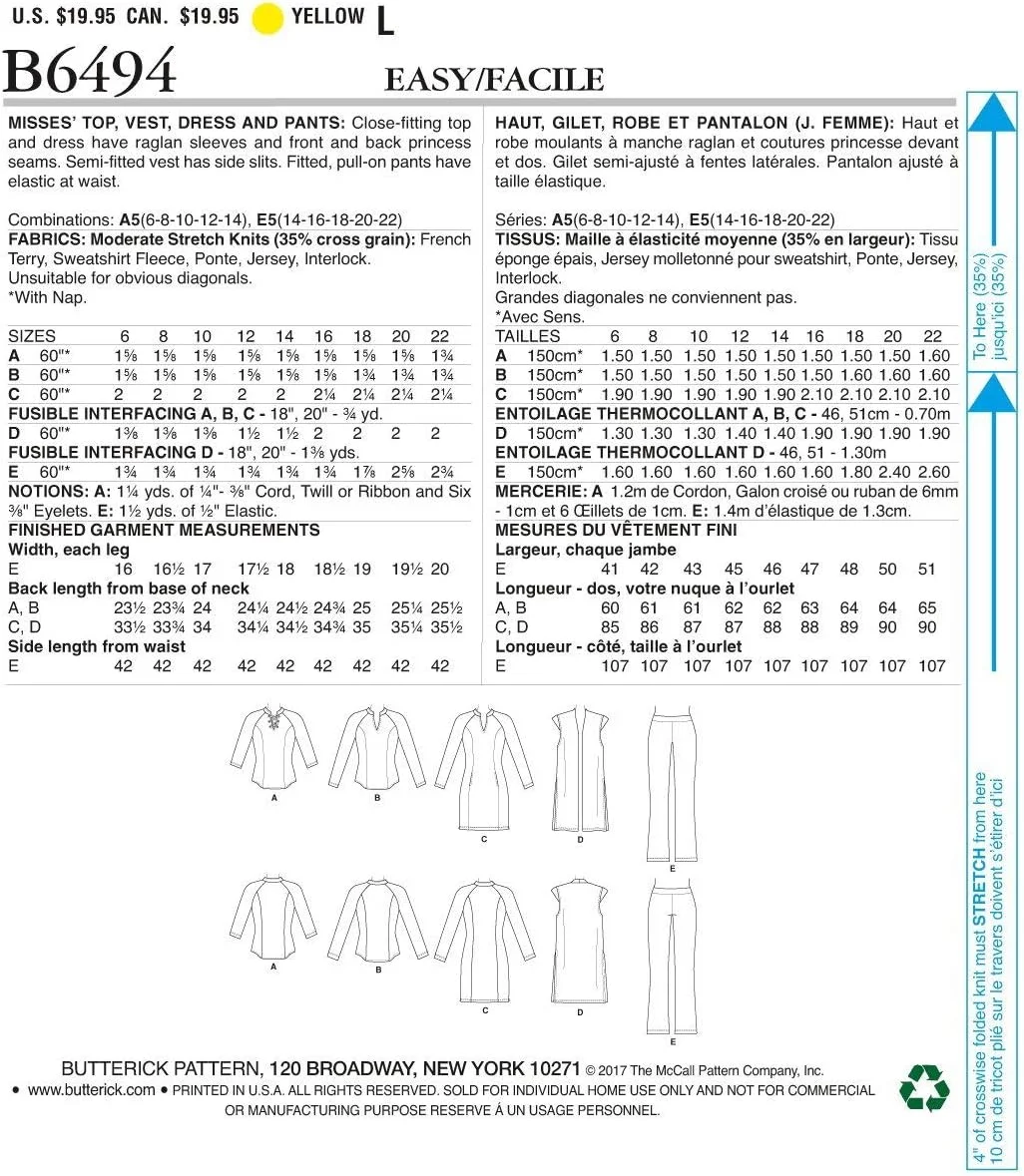 الگوهای خیاطی Butterick 6494 A5، تاپ، جلیقه، پیراهن و شلوار زنانه، سایزهای 6-14، کاغذی، چند رنگ، 17 x 0.5 x 22 سانتی متر الگوهای خیاطی Butterick 6494 A5، تاپ، جلیقه، پیراهن و شلوار زنانه، سایزهای 6-14، کاغذی، چند رنگ، 17 x 0.5 x 22 سانتی متر