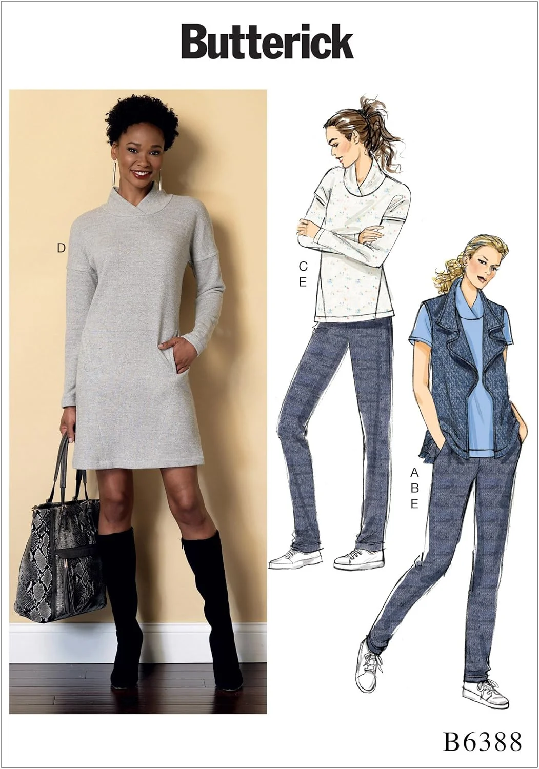 الگوهای خیاطی Butterick 6388 ZZ، جلیقه زنانه، تاپ، پیراهن و شلوار، سایز بزرگ تا خیلی بزرگ، کاغذی، چند رنگ، 17 x 0.5 x 22 سانتی متر