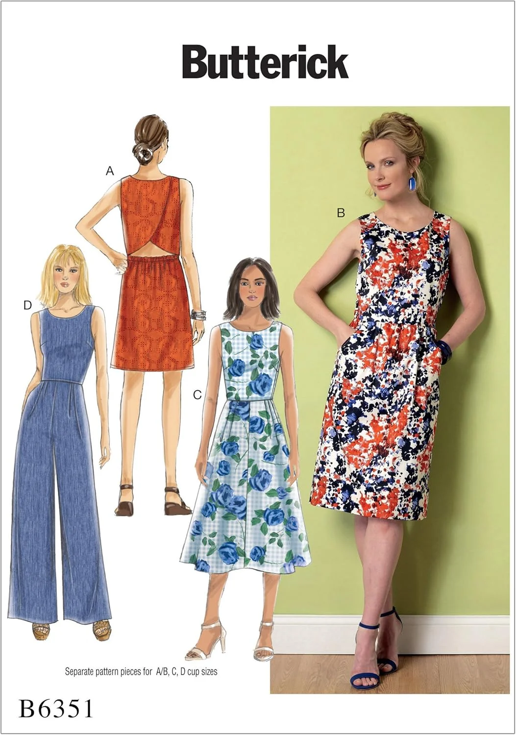 الگوهای خیاطی Butterick 6351 E5، لباس و سرهمی زنانه، سایزهای 14-22، زرد