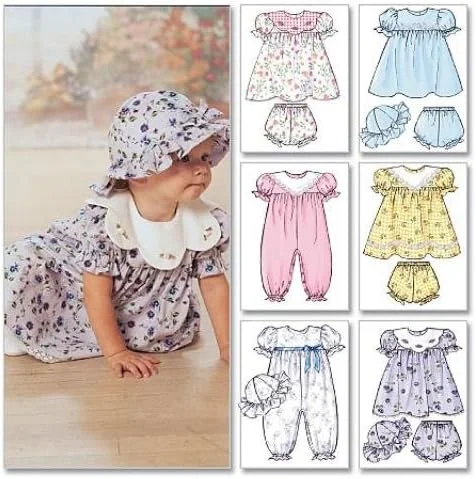 الگوهای Butterick B4110 لباس/شورت/سرهمی/کلاه نوزاد، بسته 1 عددی، سفید