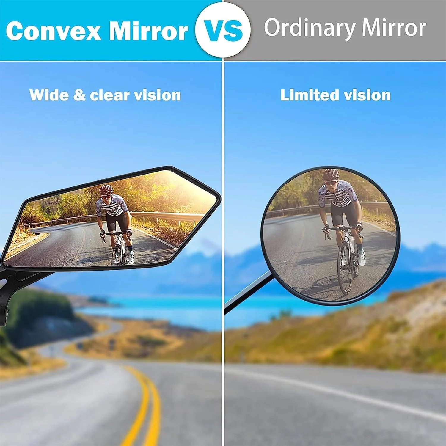 آینه دوچرخه نصب شده روی فرمان، آینه های دید عقب دوچرخه قابل تنظیم 360 درجه لوازم جانبی ایمنی دوچرخه آینه محدب HD برای دوچرخه های کوهستانی، جاده ای، برقی، دوچرخه های خاکی فرمان
