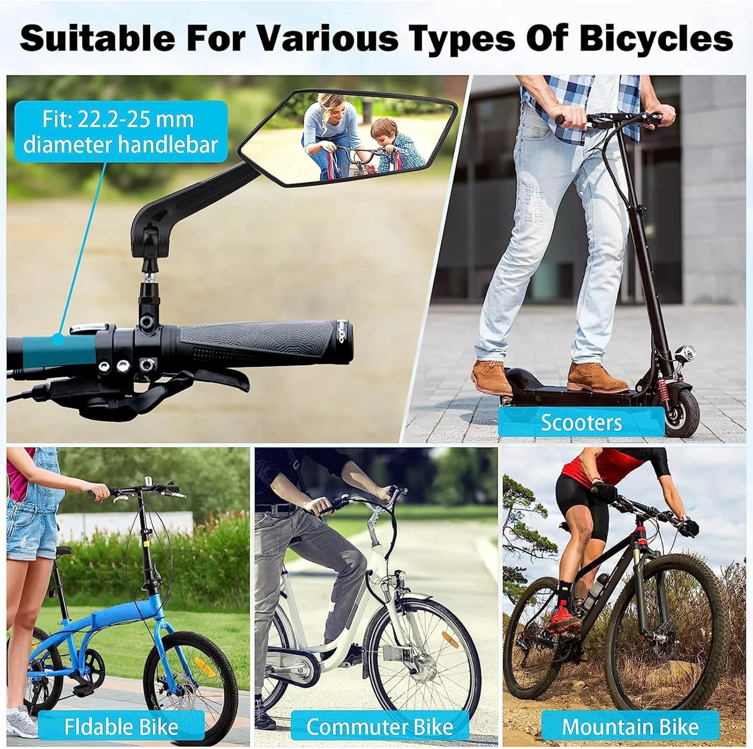 آینه دوچرخه نصب شده روی فرمان، آینه های دید عقب دوچرخه قابل تنظیم 360 درجه لوازم جانبی ایمنی دوچرخه آینه محدب HD برای دوچرخه های کوهستانی، جاده ای، برقی، دوچرخه های خاکی فرمان