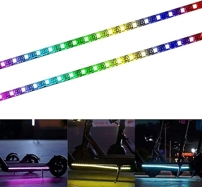 چراغ های LED نواری ضد آب اسکوتر برقی E GLIDE SPARK - چراغ های ایمنی دوچرخه سواری شبانه رنگارنگ - لوازم جانبی تزئینی سازگار با اسکوترهای Xiaomi M365/Pro، Ninebot، Mercane Wide Wheel (بسته 2 عددی)