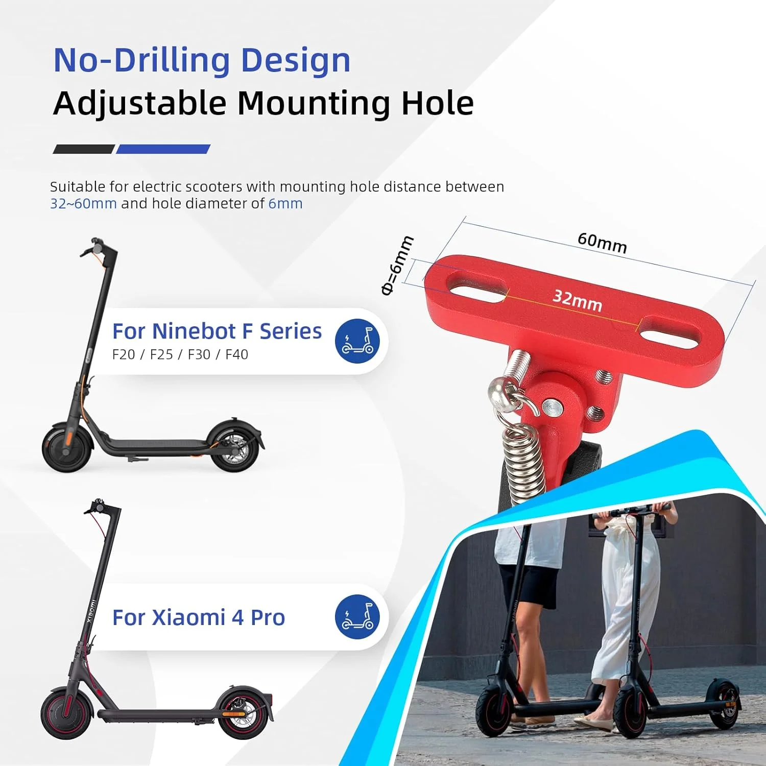 جک اسکوتر برقی ulip، پایه نگهدارنده قابل تنظیم، لوازم جانبی جایگزین برای Xiaomi 4 Segway Ninebot سری F Xiaomi M365 1S Pro Pro2 MI3، اسکوتر قرمز مشکی