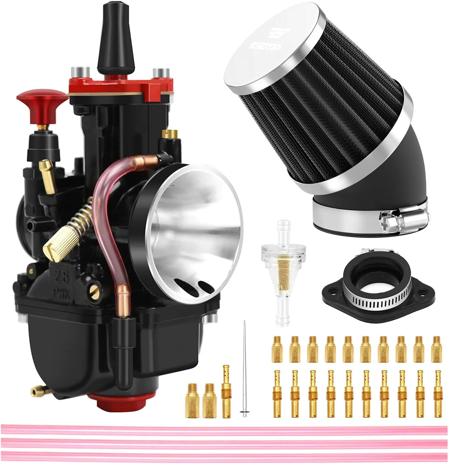 کیت کاربراتور مسابقه ای ZSDTRP PWK 30mm با فیلتر هوا، 10 عدد ژیگلور اصلی، 10 عدد ژیگلور فرعی، مناسب برای موتورهای 2 زمانه و 4 زمانه، موتور سیکلت خاکی، موتور کراس، اسکوتر، ATV، Quad، Go Kart (30mm)