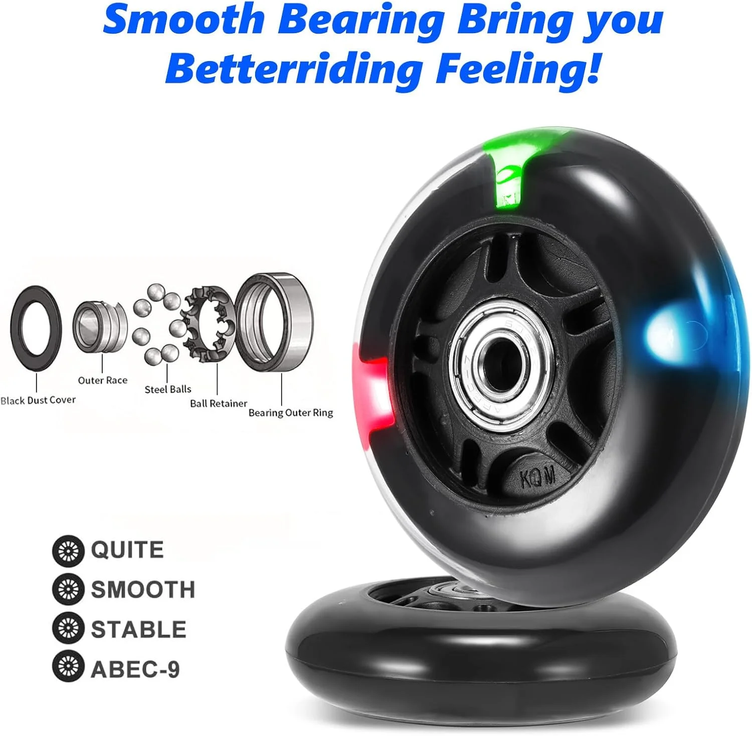 دو عدد چرخ اسکیت برد 80 میلی متری LED با قابلیت چشمک زدن، چرخ های عقب میکرو، چرخ های عقب ماکسی میکرو، چرخ های جایگزین، چرخ های لوازم جانبی اسکوتر کودکان برای کودکان نوپا پسران و دختران