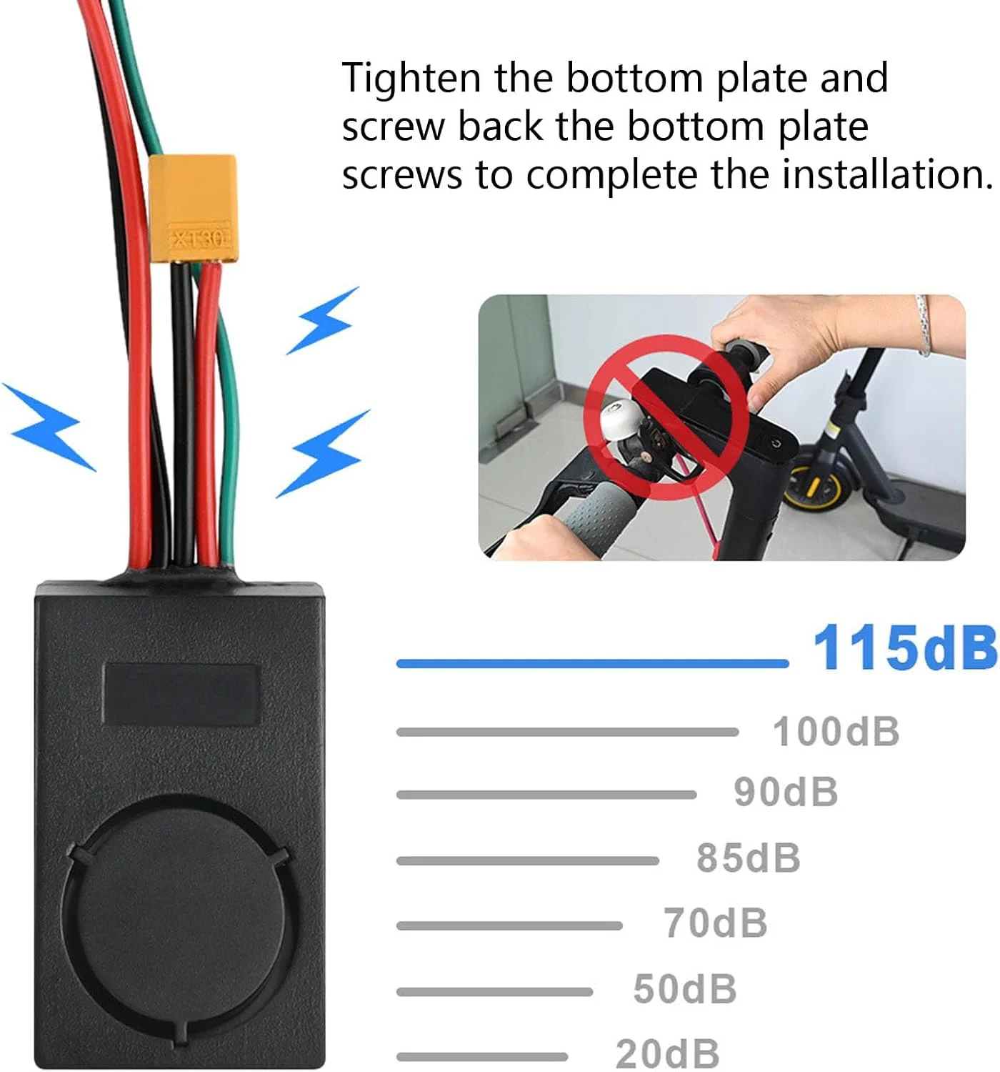 دزدگیر ضد سرقت 115dB TUWEI برای اسکوتر برقی G30، دزدگیر برقی با 2 ریموت کنترل برای رابط 36-55 ولت، لوازم جانبی سیستم امنیتی دستگاه ضد سرقت
