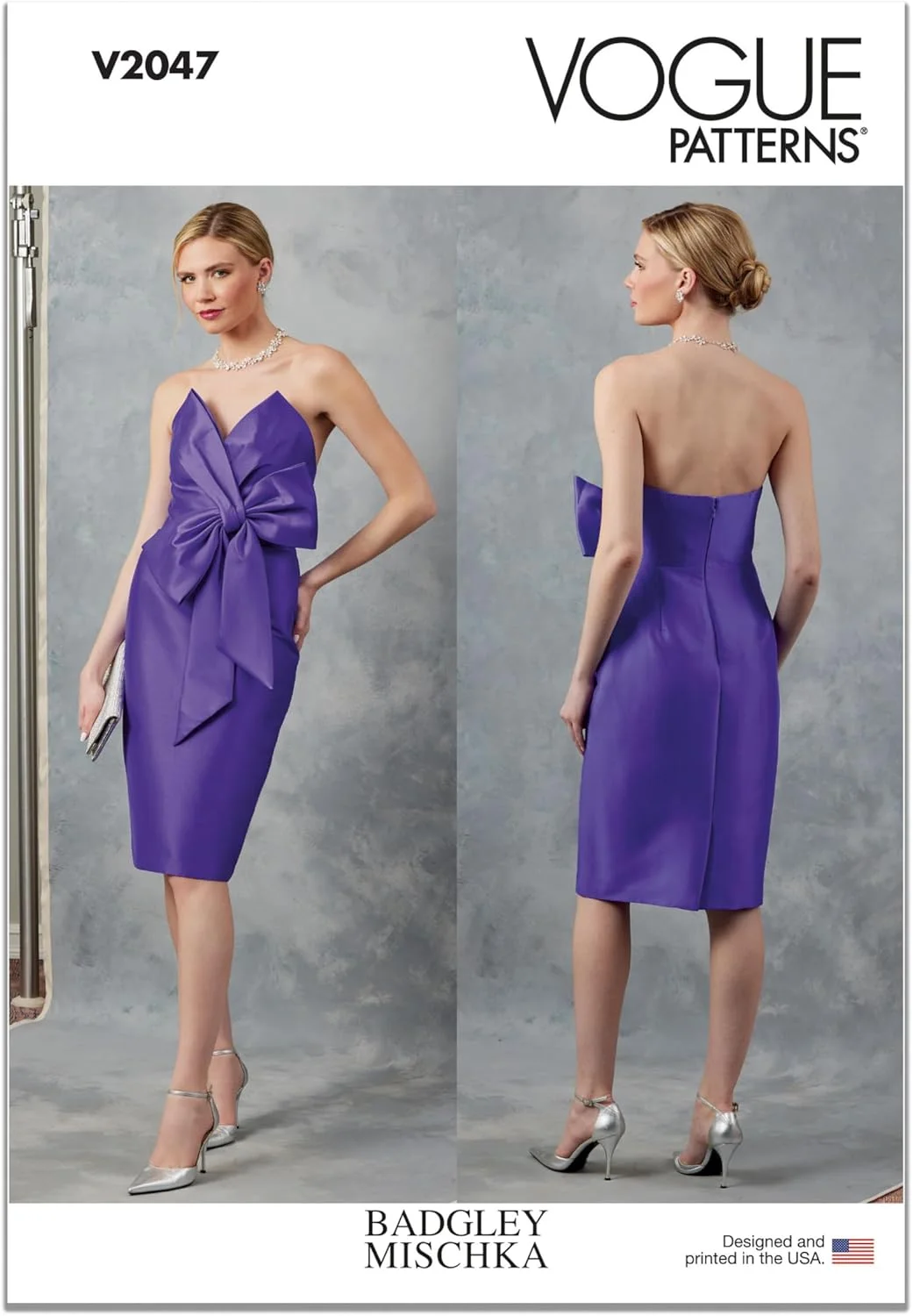 الگوی خیاطی لباس مجلسی بدون بند زنانه Vogue V2047B5 از Badgley Mischka، کد طراحی V2047، سایزهای 8-10-12-14-16