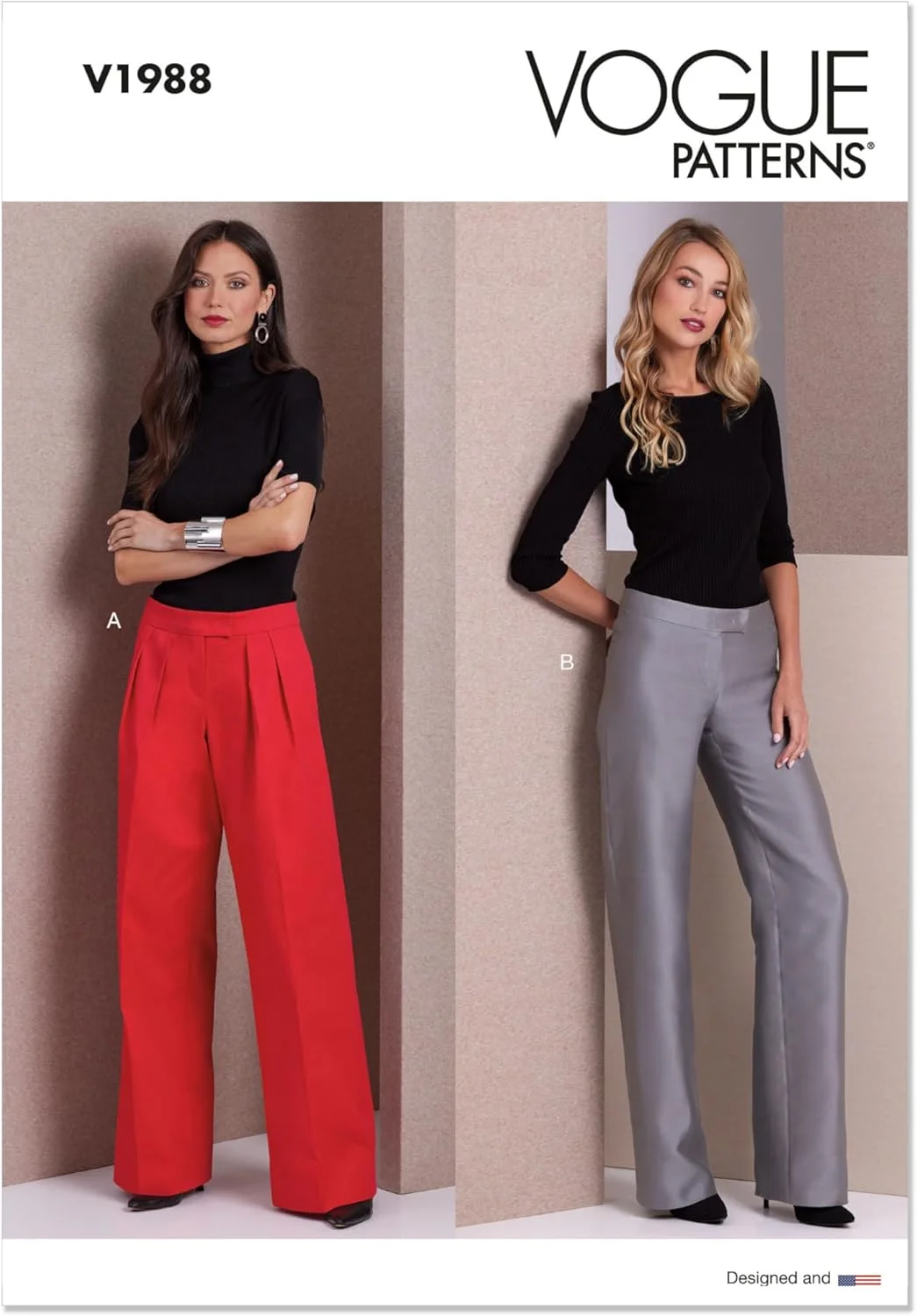 الگوهای خیاطی Vogue برای شلوار دمپا گشاد فاق کوتاه زنانه، سایزهای 6-8-10-12-14، چند رنگ