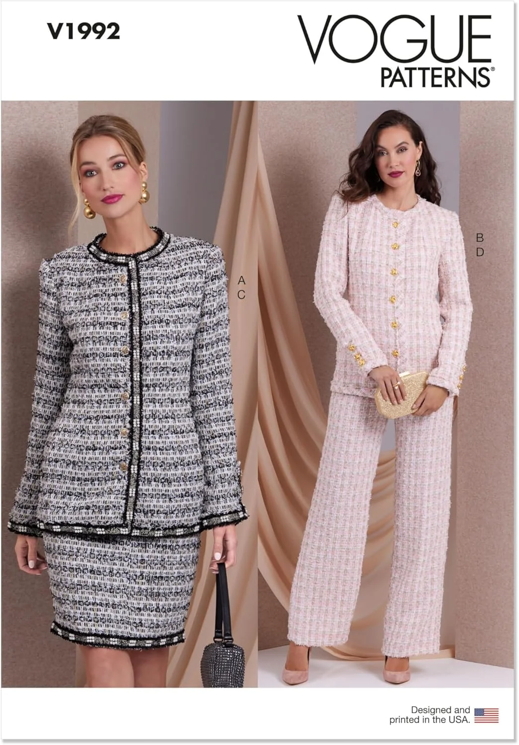 الگوهای خیاطی ووگ، کت های نیمه جذب آستر دار زنانه، دامن و شلوار، سایزهای 18-20-22-24-26، چند رنگ