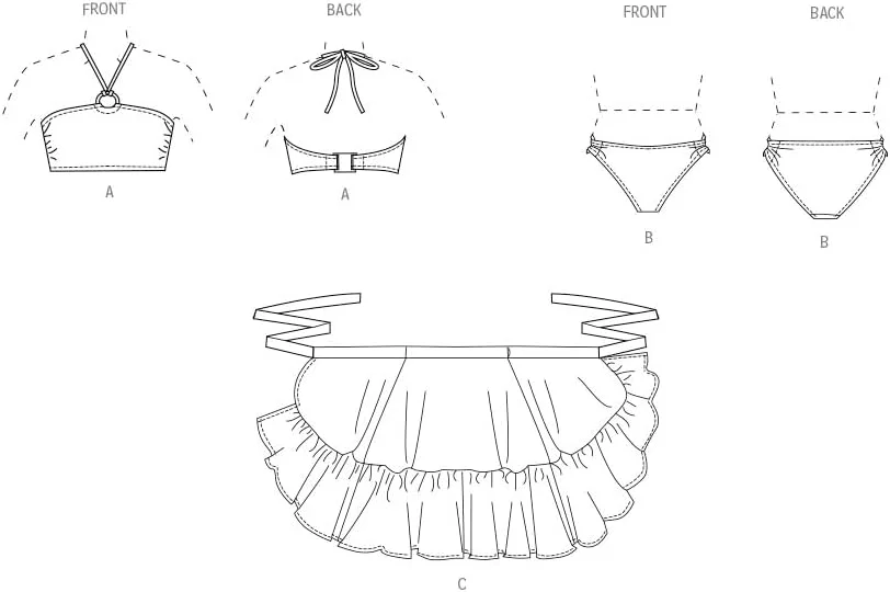 الگوهای خیاطی ووگ، بسته خیاطی بیکینی آستردار و سارافون زنانه، کد طراحی V2038، XS-S-M-L-XL-XXL، چند رنگ